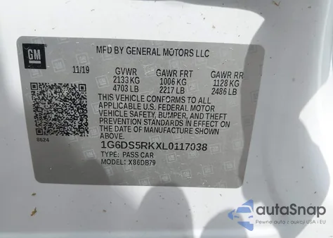 2020 Cadillac Ct5 Luxury z USA, uszkodzony, nr VIN 1G6DS5RKXL0117038